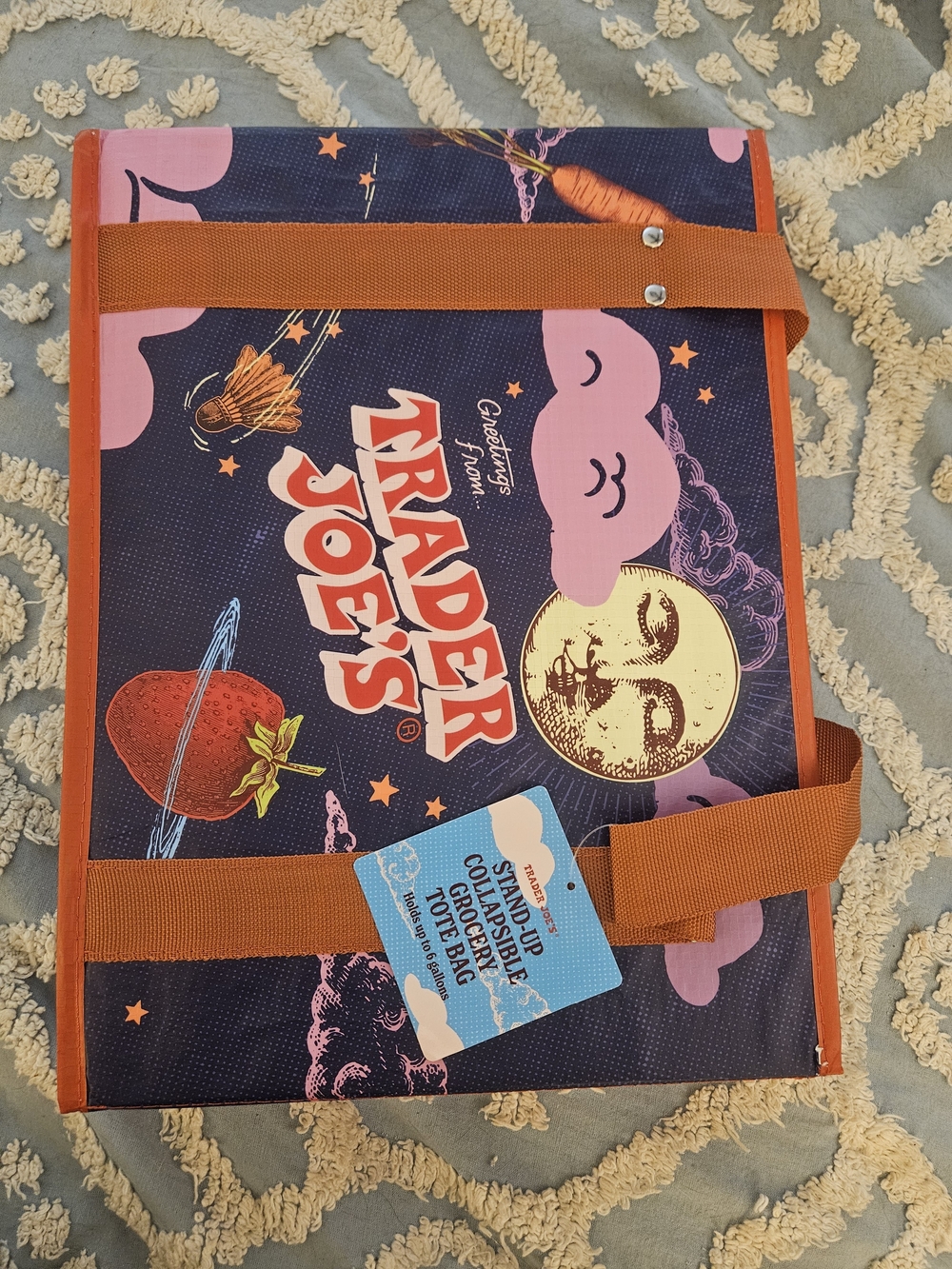 Trader Joe's Navy and Orange Collapsible Bag NWT